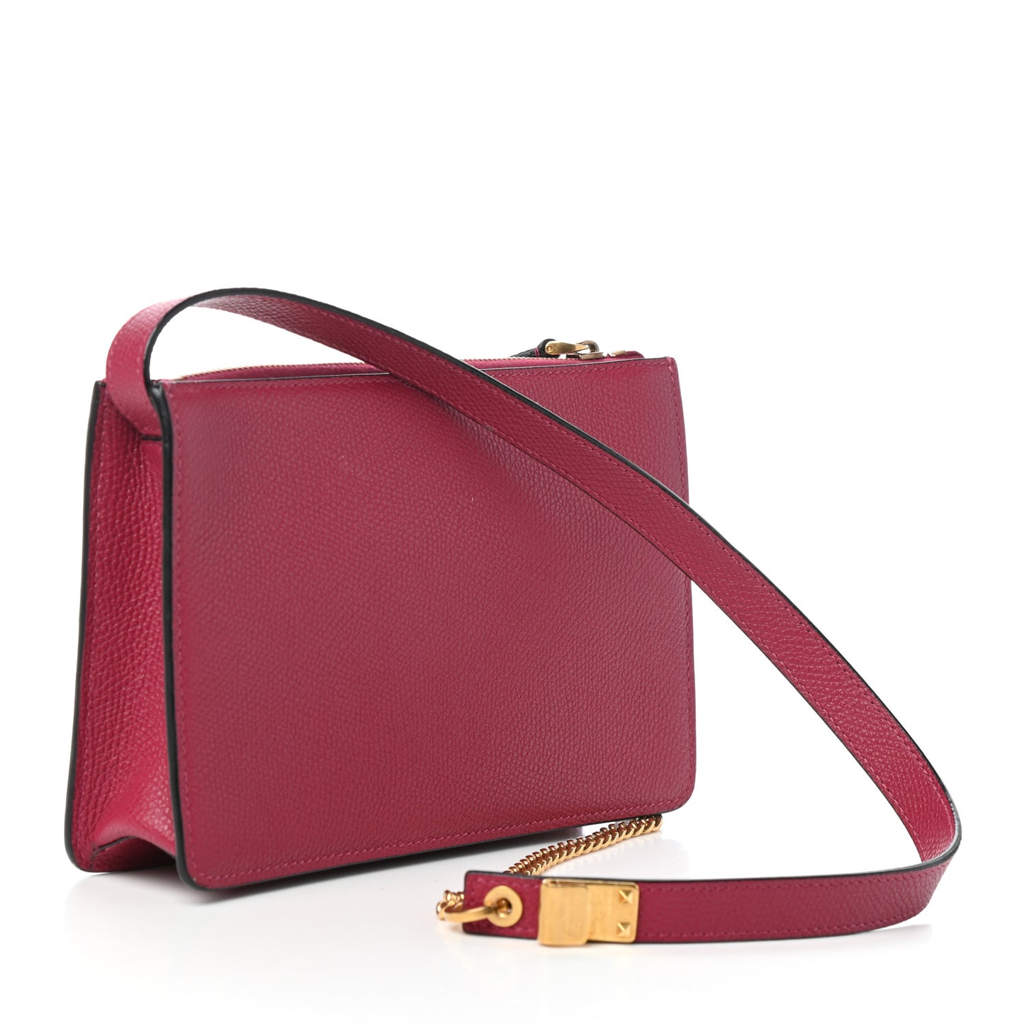 Grainy Calfskin VSling Clutch Raspberry