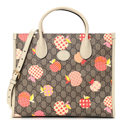 Gucci GG Supreme Monogram Textured Calfskin Les Pommes Small Retro Interlocking G Tote Bag Beige Multicolor Mystic White 1 of 11