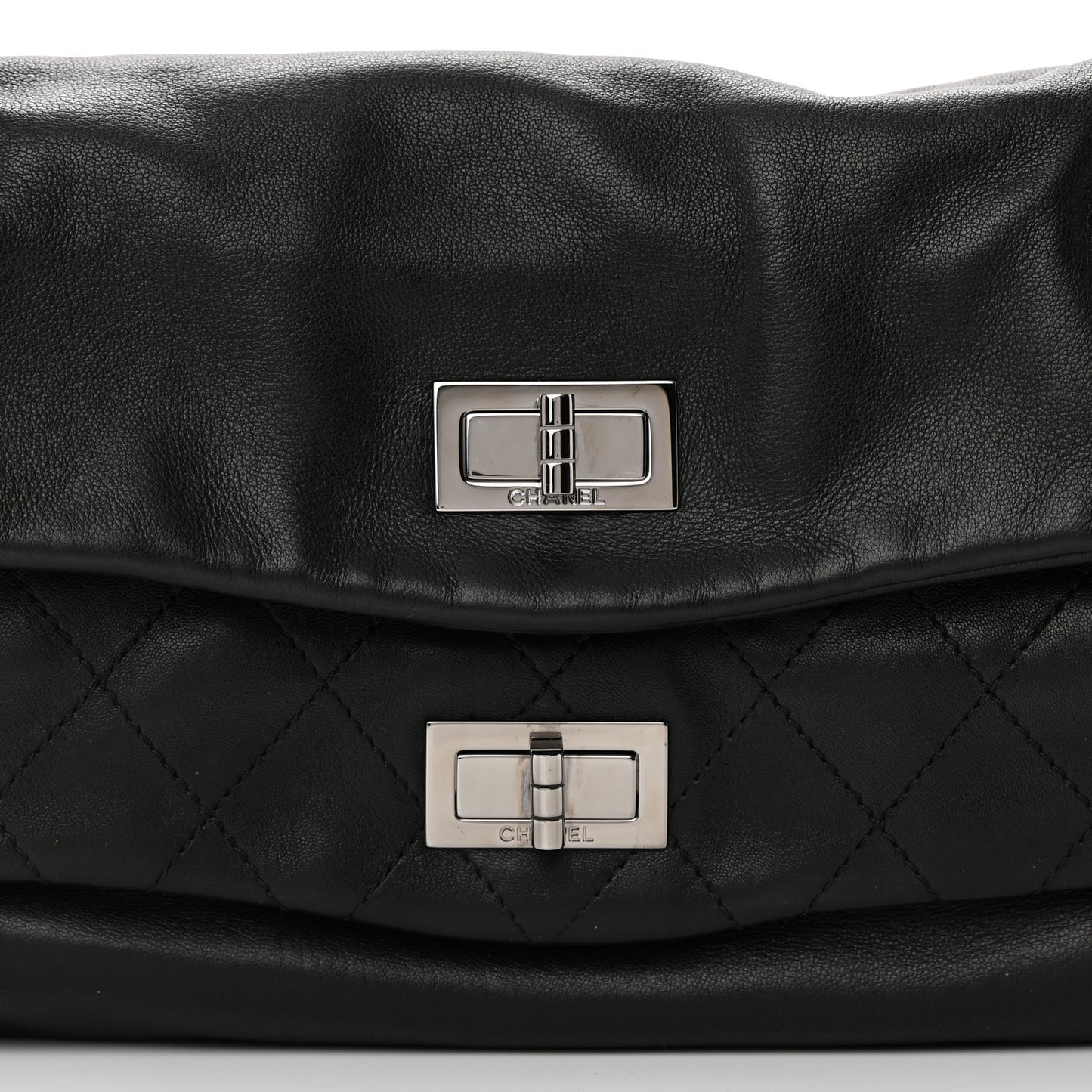 Lambskin Quilted Large Mademoiselle Double Flap Black