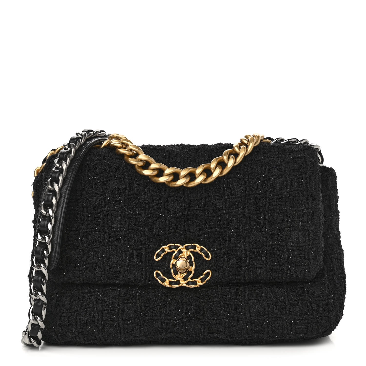 Chanel Tweed Quilted Medium Chanel 19 Flap Black 1 of 10