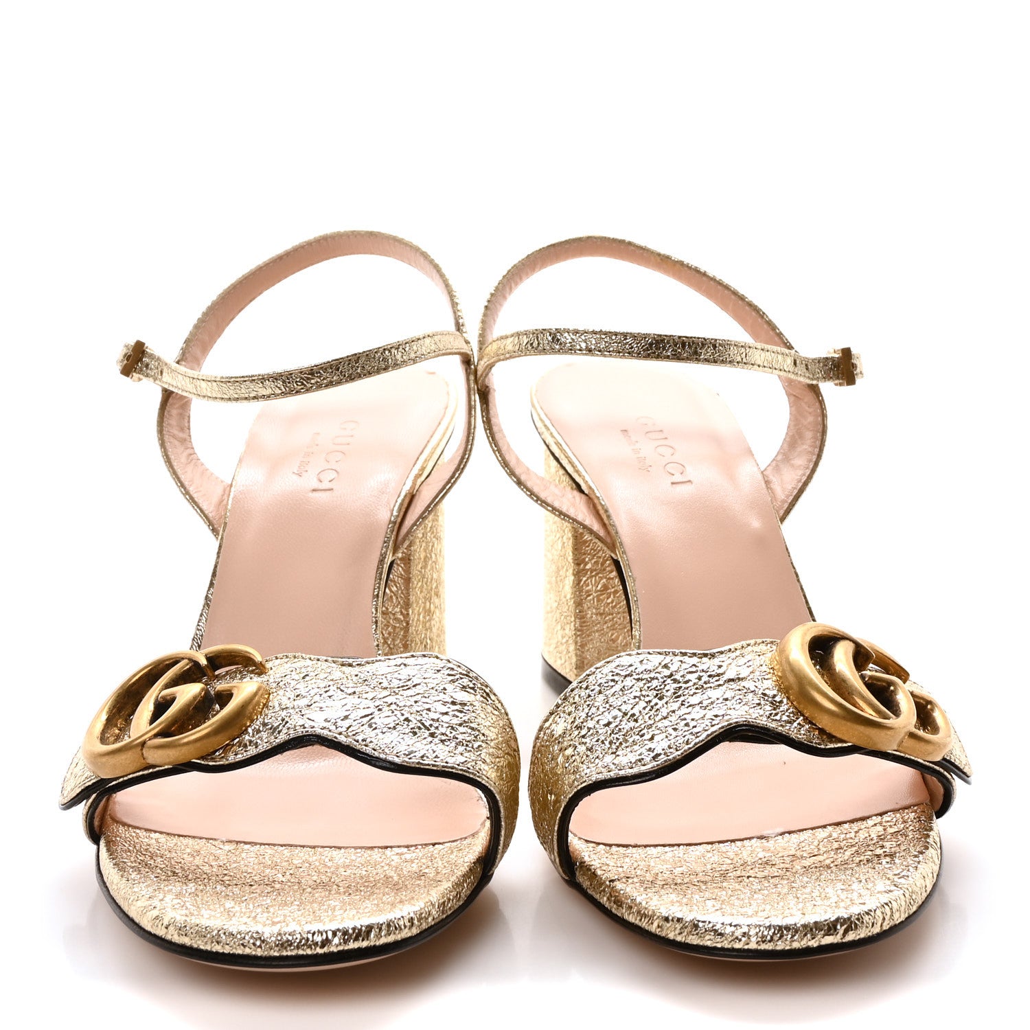 Gucci Galassia GG Marmont Ankle Wrap 75mm Sandals 35 Platino