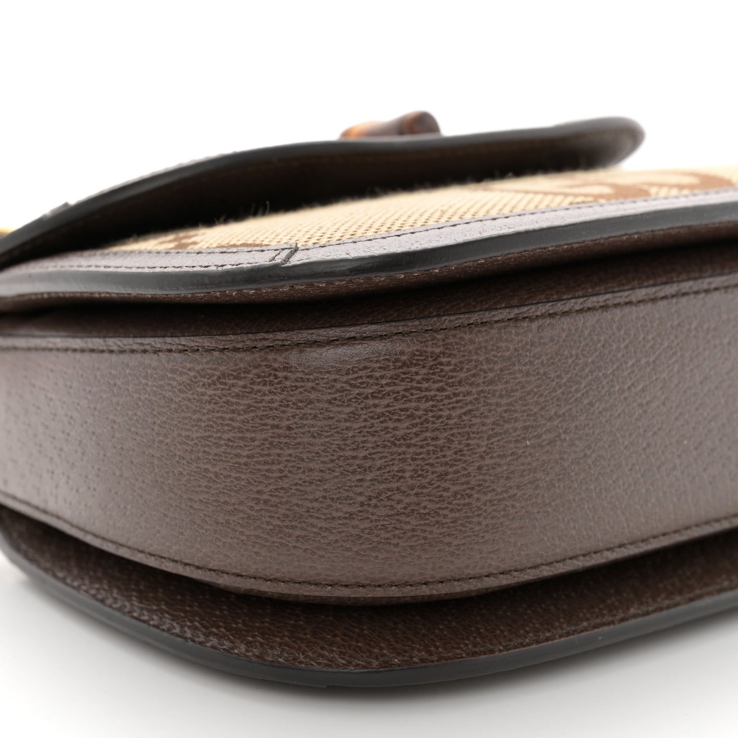 Monogram Jumbo GG Textured Dollar Calfskin Web Small Bamboo 1947 Top Handle Bag Camel Ebony New Acero