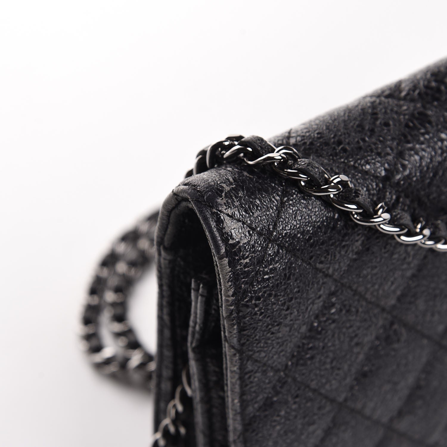 Chanel Crackled Calfskin Wallet On Chain WOC Black 7 of 10