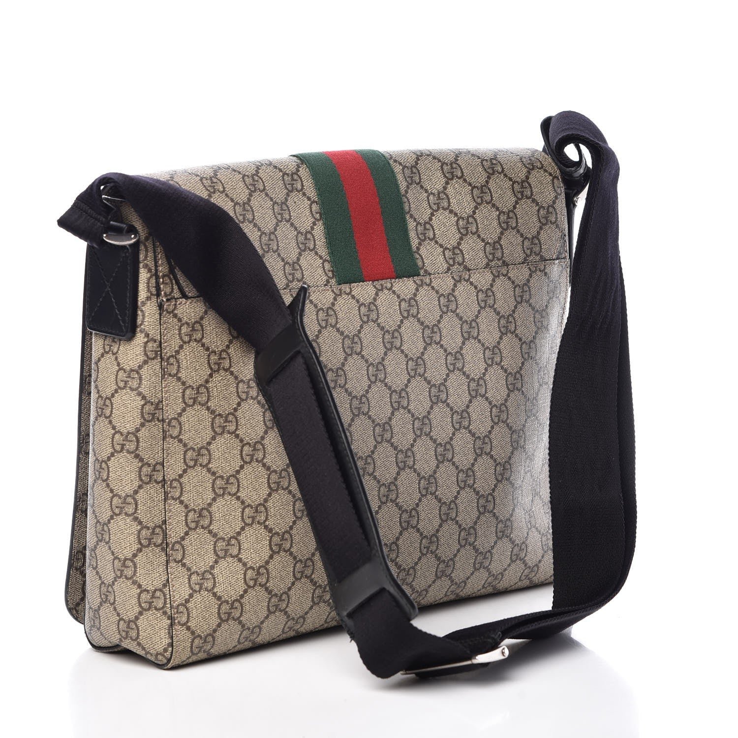 Gucci GG Supreme Monogram Web Flap Messenger Bag Black 3 of 7
