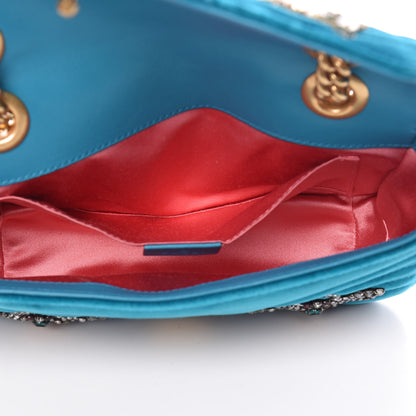 Gucci Velvet Matelasse Embroidered Mini GG Marmont Shoulder Bag Pavone Cyan 5 of 12