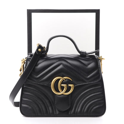 Gucci Calfskin Matelasse Mini GG Marmont Top Handle Shoulder Bag Black 13 of 13