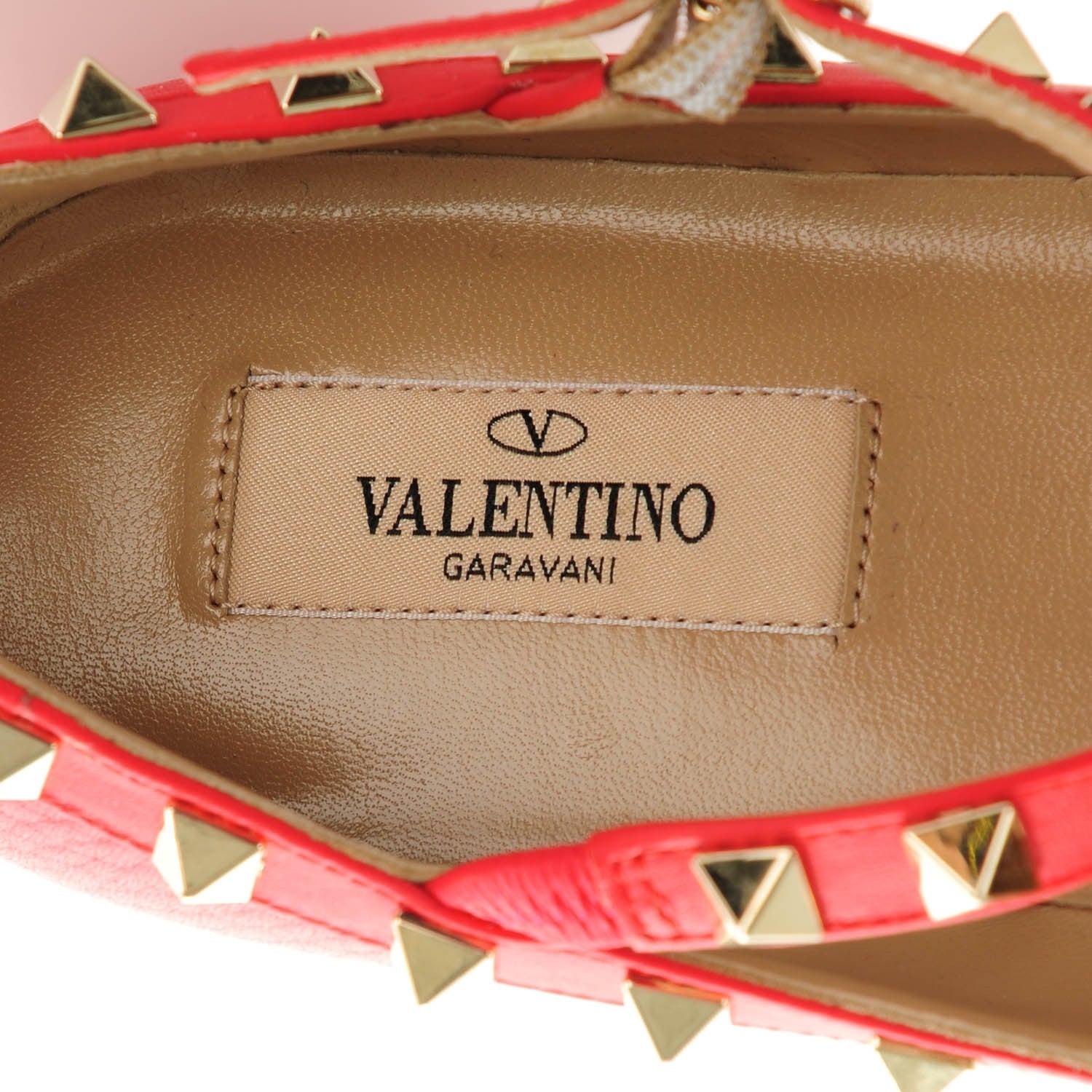 Valentino Garavani Pebbled Calfskin Rockstud Cage Ballerina Flats 36 Red 8 of 8