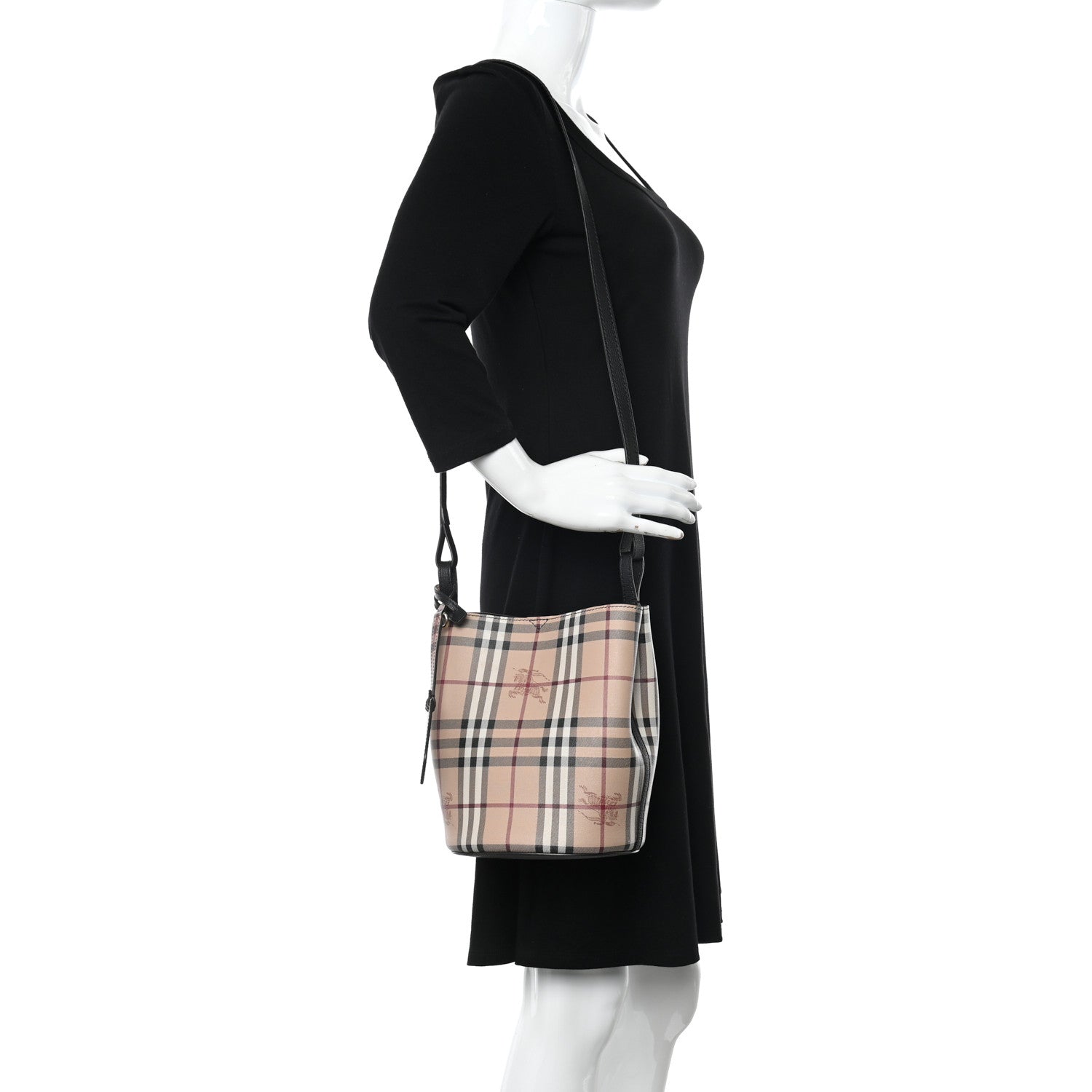 Burberry Haymarket Check Colours Small Lorne Bucket Crossbody Black 2 of 15