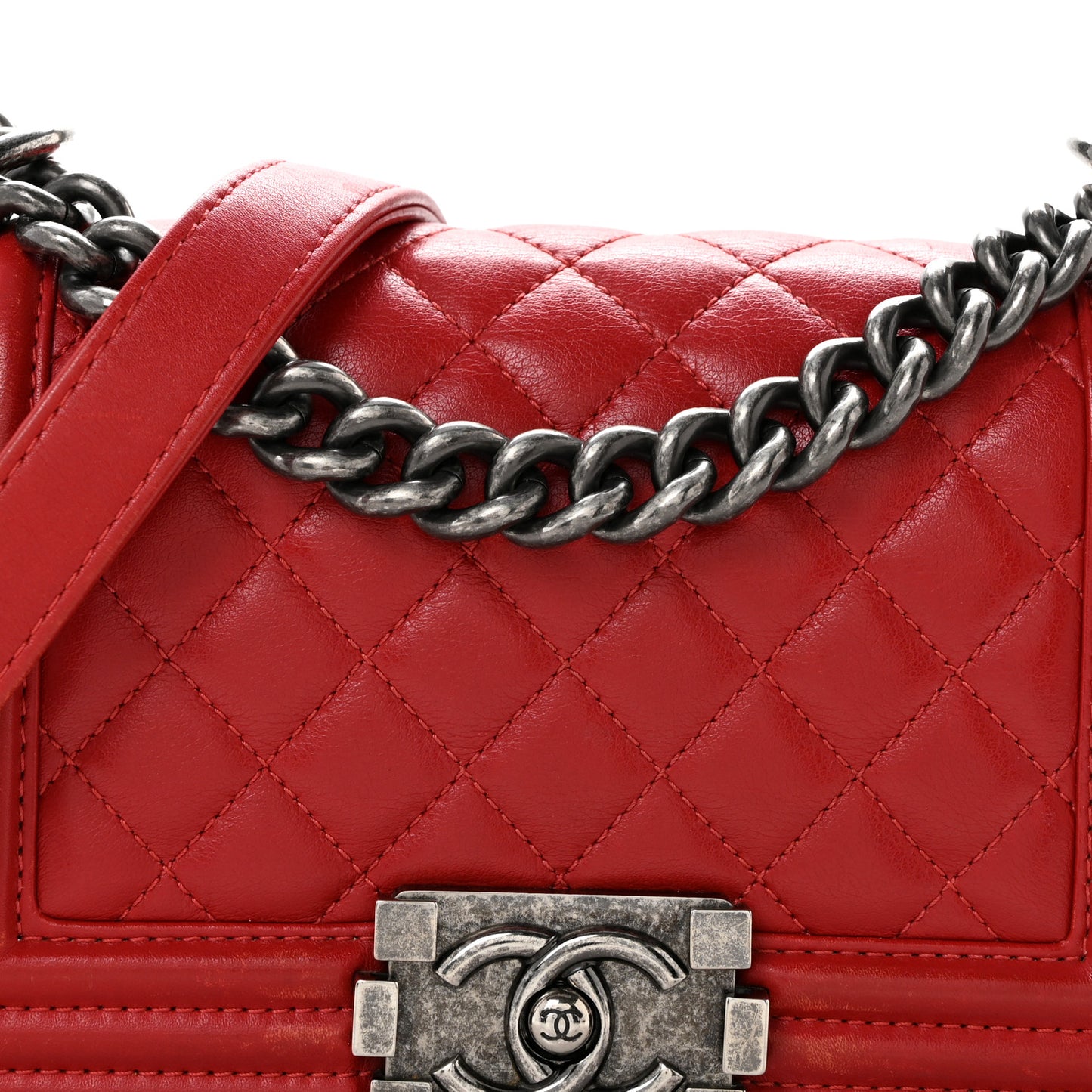 Calfskin Quilted Small Boy Flap Red