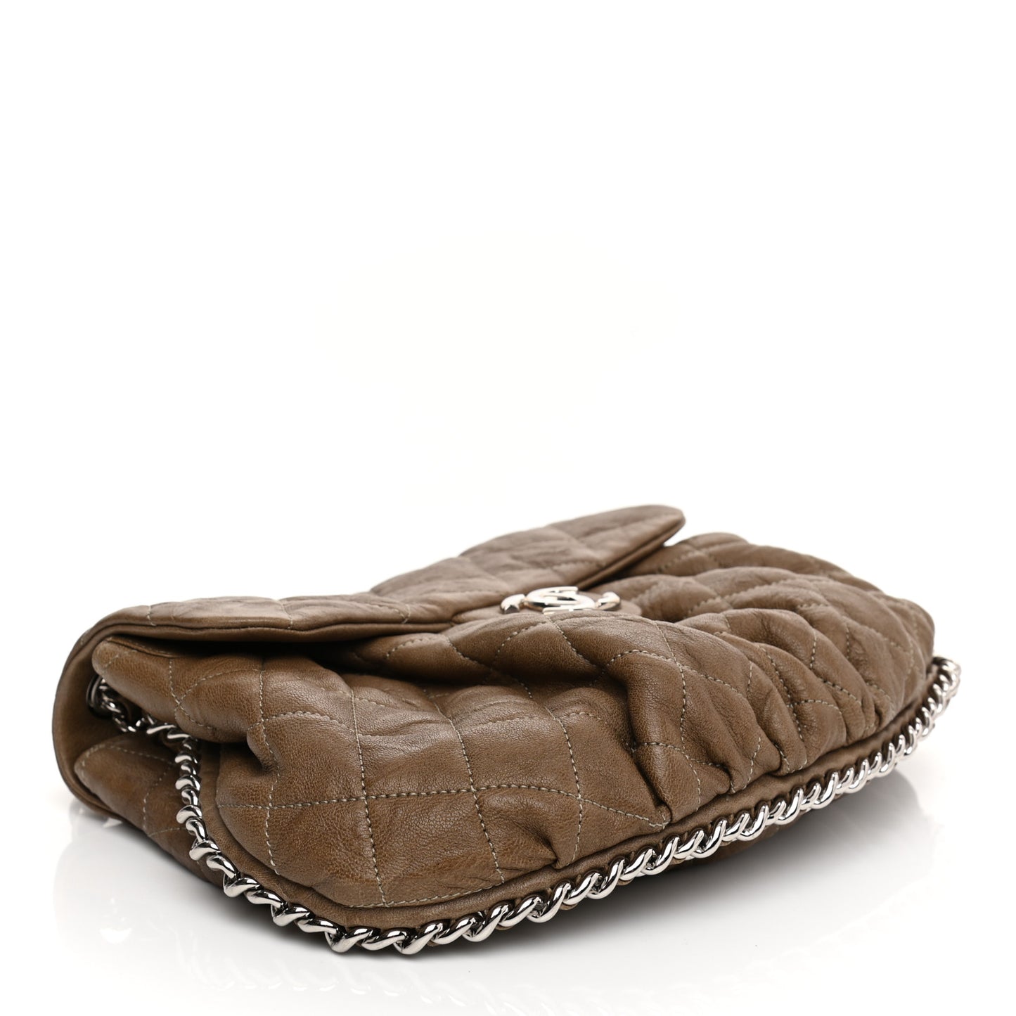 Washed Lambskin Quilted Medium Chain Around Messenger Taupe