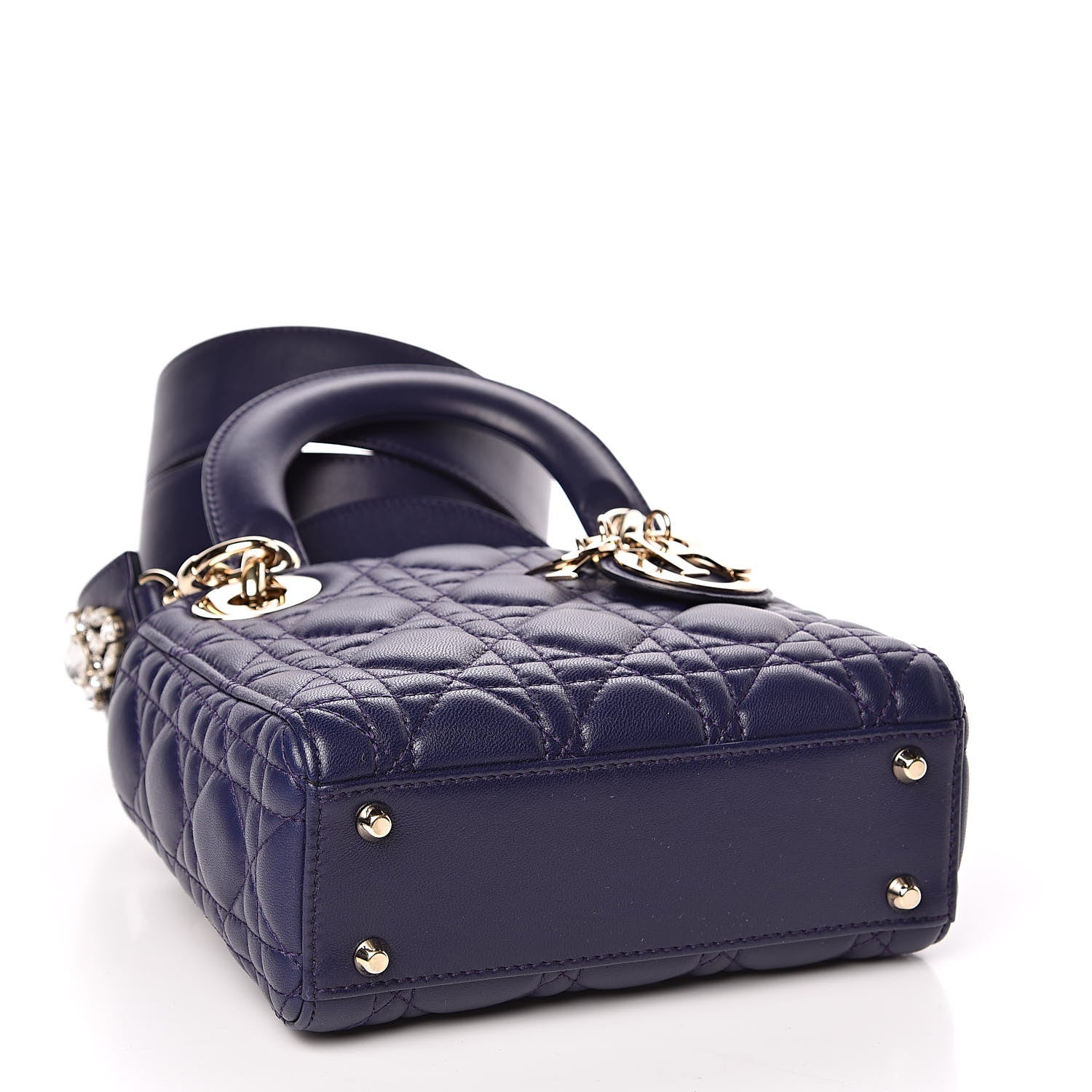 Christian Dior Lambskin Cannage Crystal Mini Lady Dior Navy Blue 4 of 11