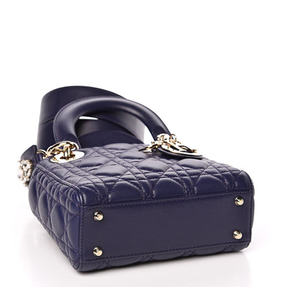 Christian Dior Lambskin Cannage Crystal Mini Lady Dior Navy Blue 4 of 11