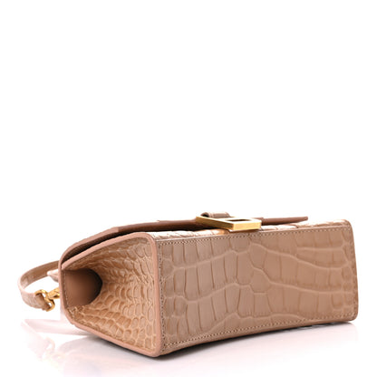 Balenciaga Shiny Calfskin Crocodile Embossed Hourglass Top Handle Bag XS Nude Beige 4 of 15