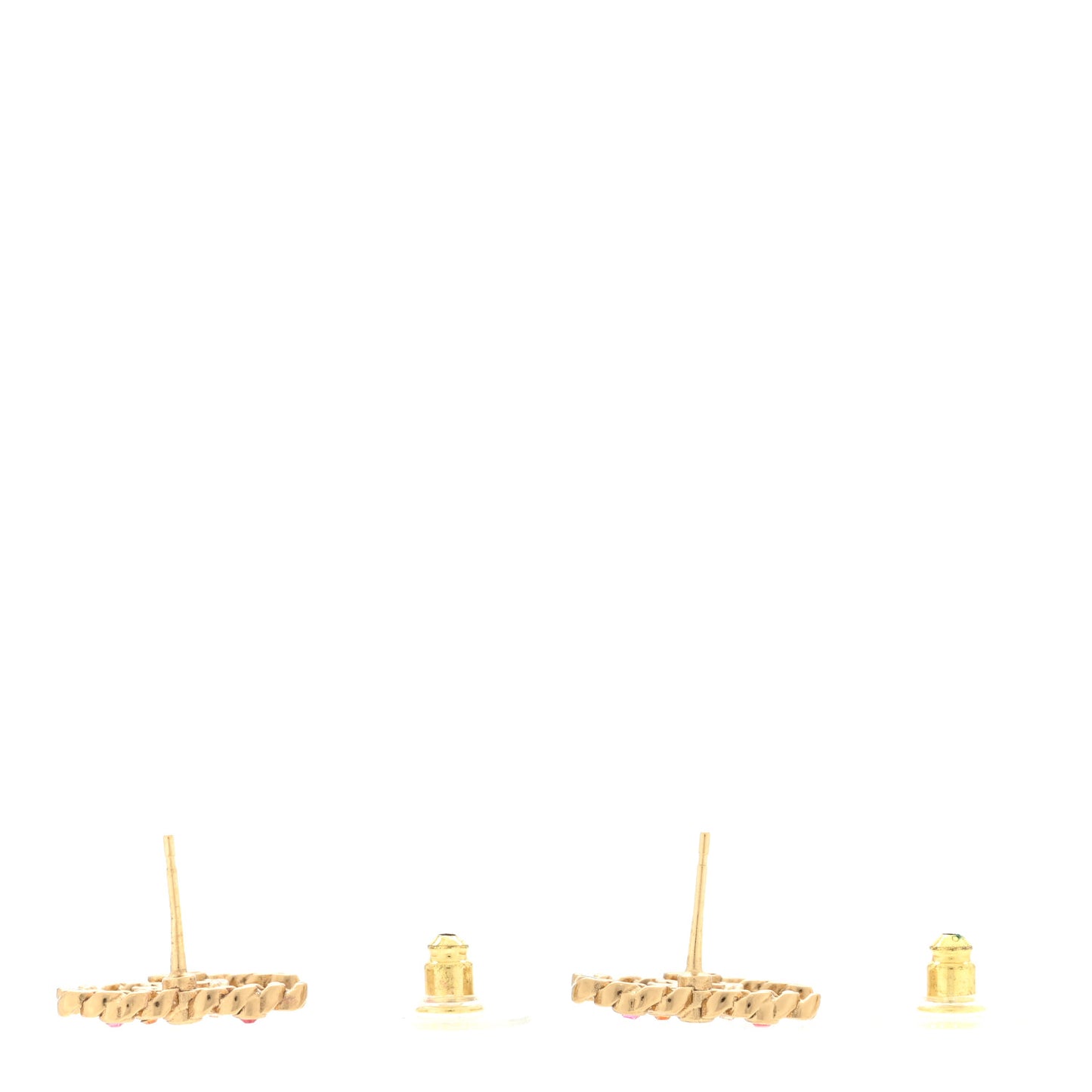 Pearl Crystal Chain Link CC Earrings Gold Red Pink Yellow