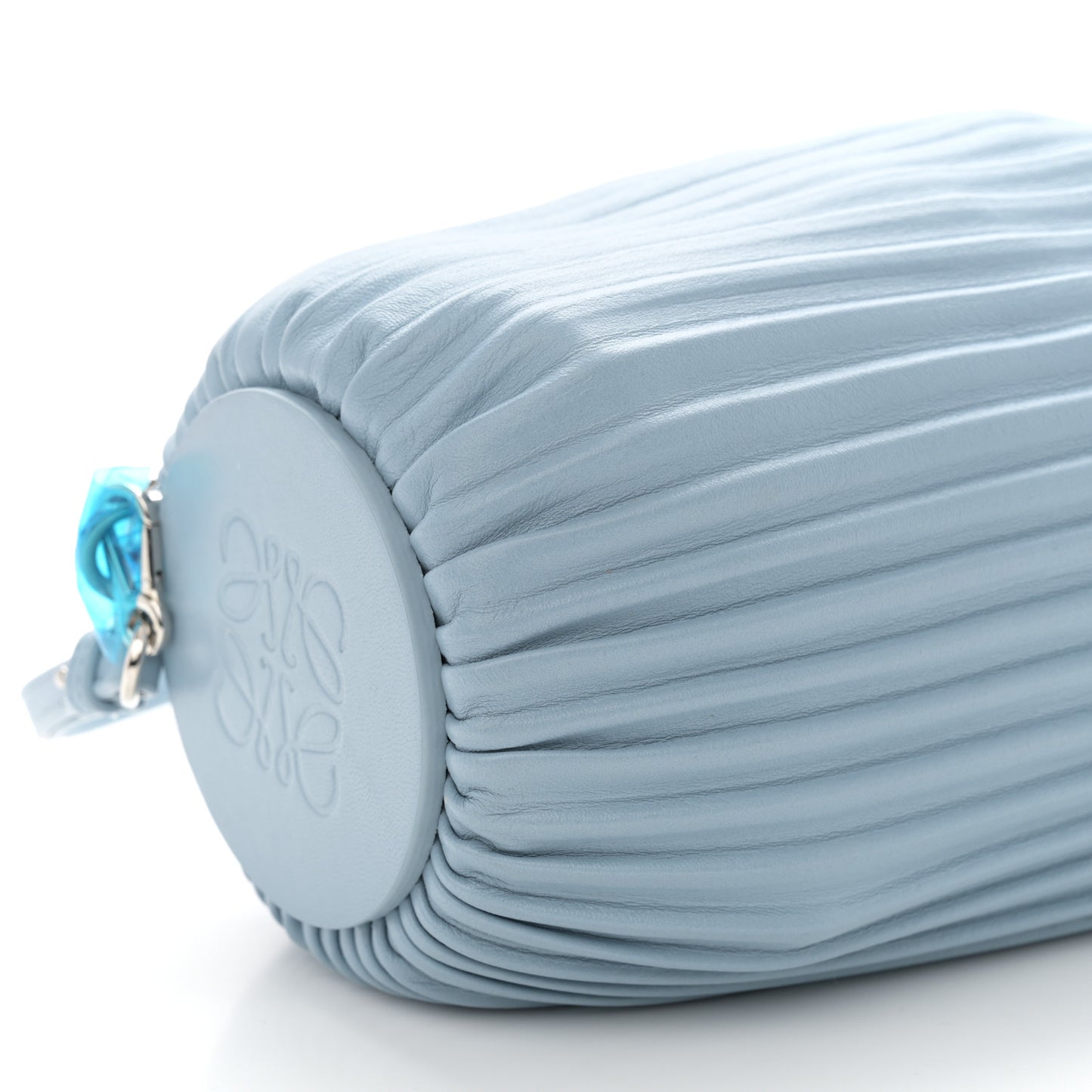 Lambskin Pleated Bracelet Pouch Shoulder Bag Dusty Blue