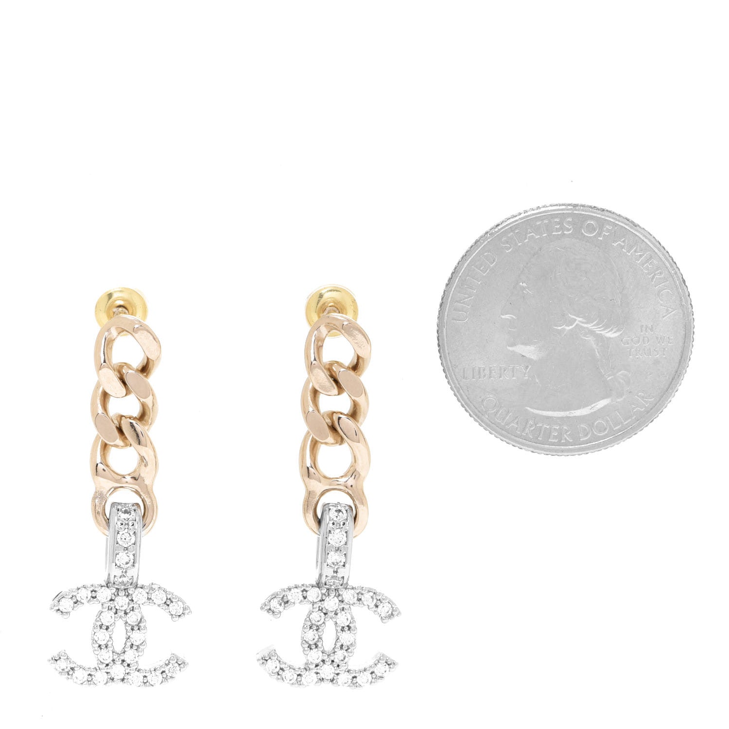 Chanel Metal Crystal CC Chain Drop Earrings Gold 2 of 4