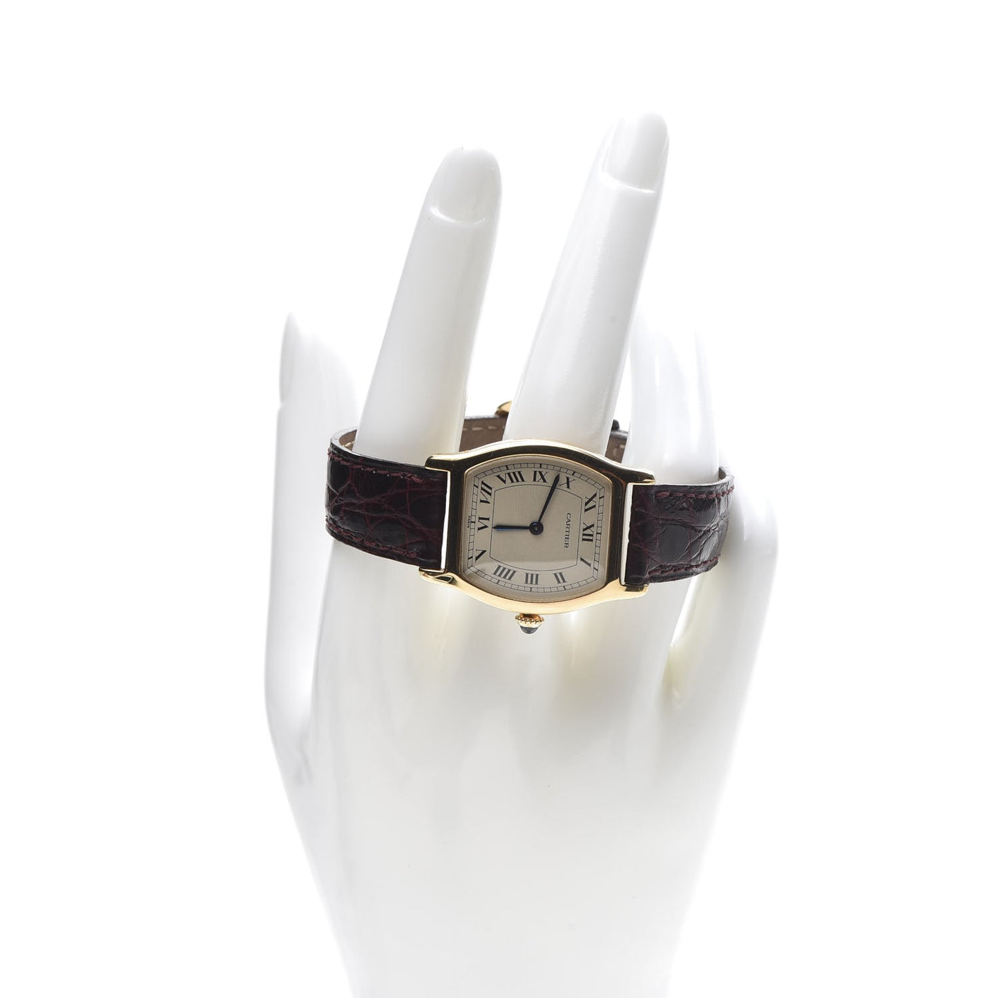 18K Yellow Gold Alligator 26mm Tortue Manual Winding Watch Burgundy
