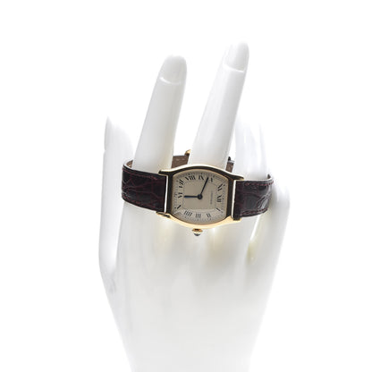 Cartier 18K Yellow Gold Alligator 26mm Tortue Manual Winding Watch Burgundy 2 of 7