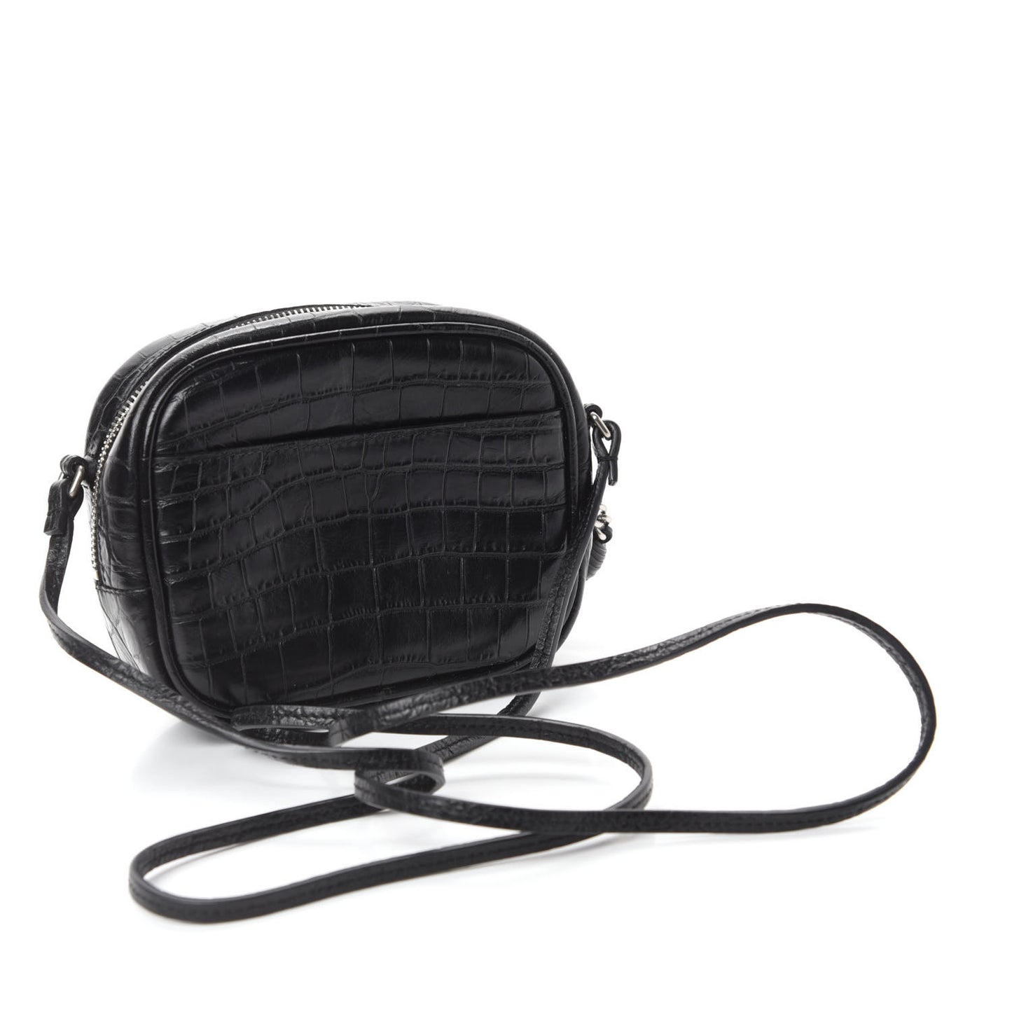 Calfskin Crocodile Embossed Monogram Blogger Bag Black