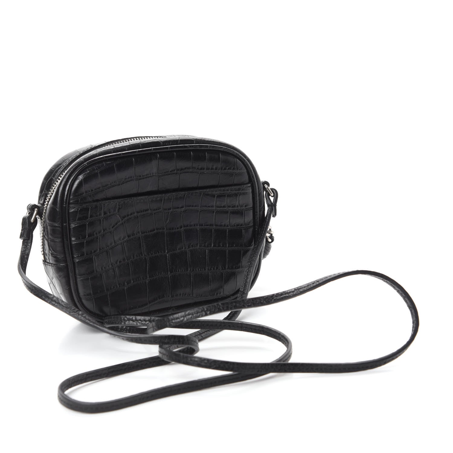 Saint Laurent Calfskin Crocodile Embossed Monogram Blogger Bag Black 3 of 11