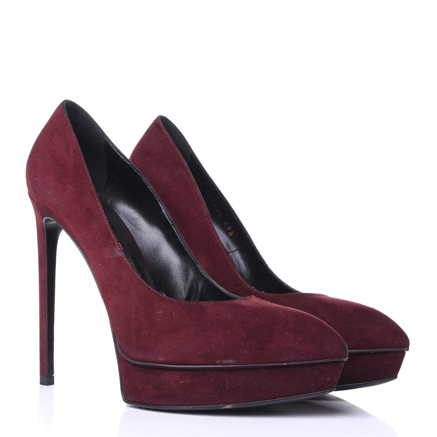 Saint Laurent Suede Janis 105 Platform Pumps 38.5 Burgundy 4 of 11