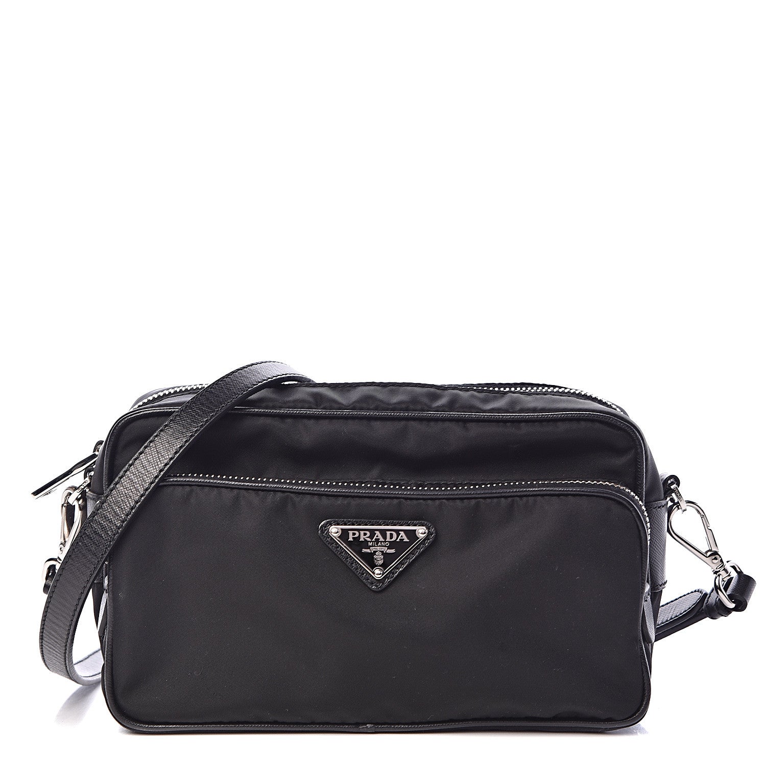 Prada Nylon Saffiano Vela Double Zip Crossbody Bag Black 1 of 11
