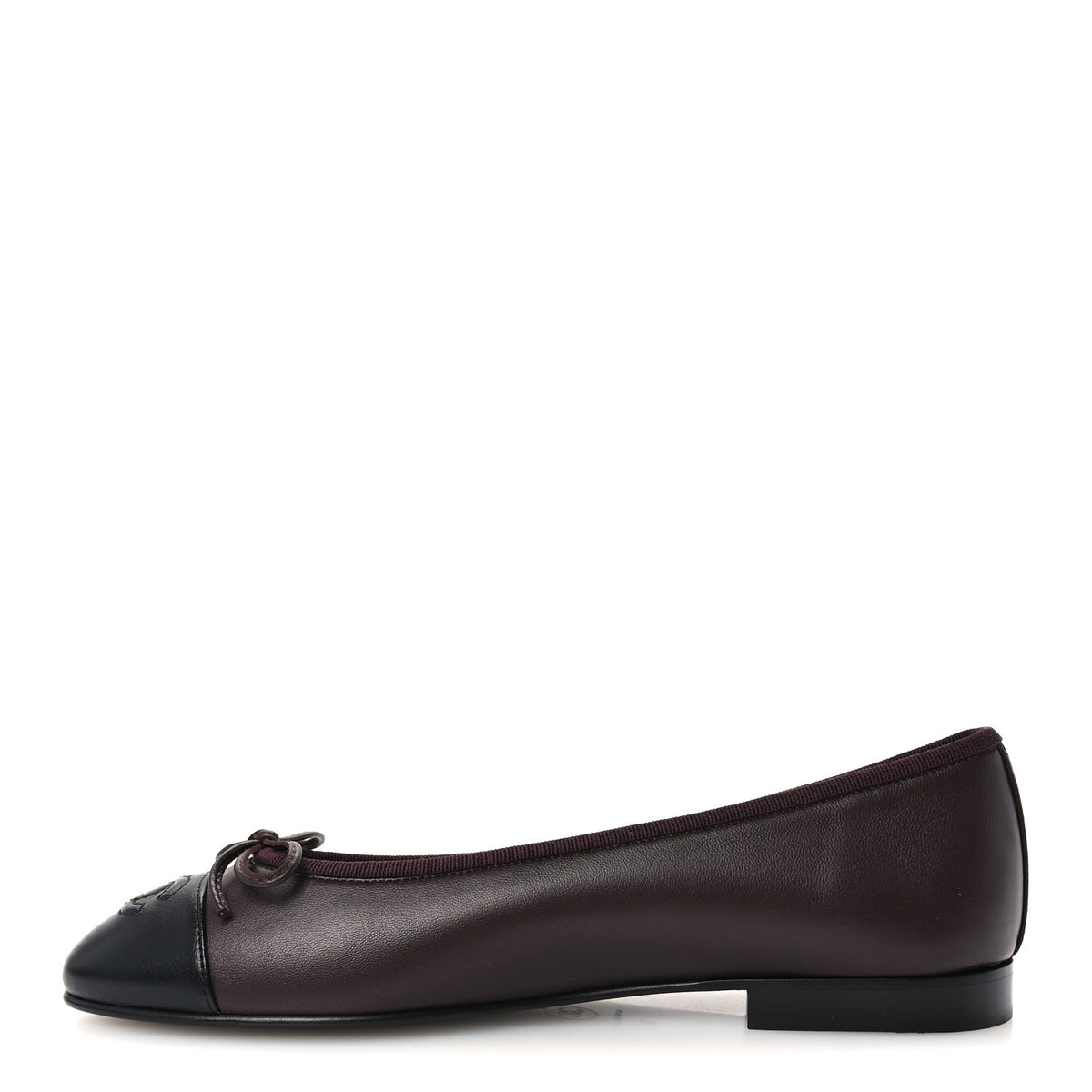Lambskin Cap Toe CC Ballerina Flats 38 Dark Brown Black