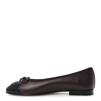 Chanel Lambskin Cap Toe CC Ballerina Flats 38 Dark Brown Black 1 of 10