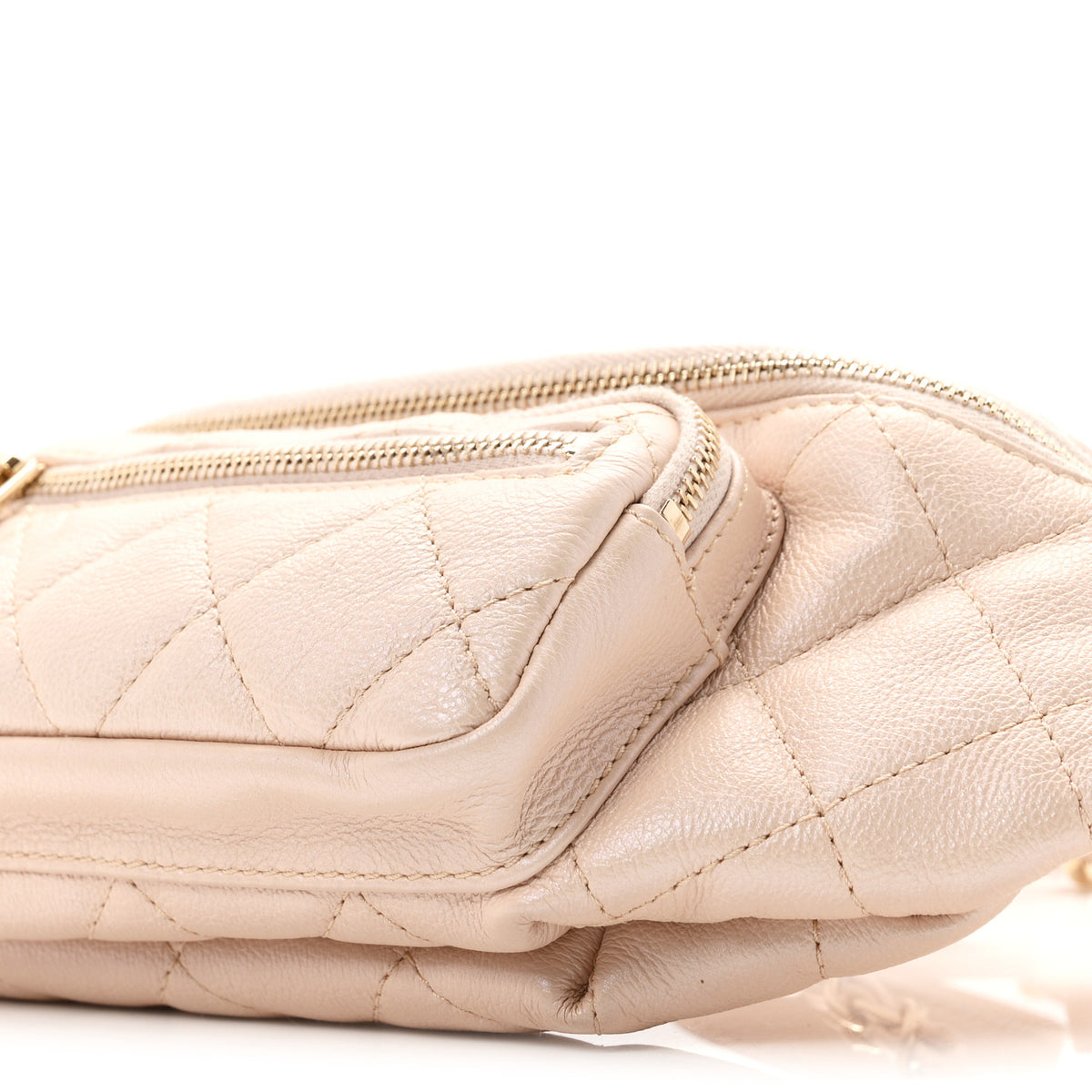 Iridescent Calfskin Quilted All About Waist Belt Bag Beige