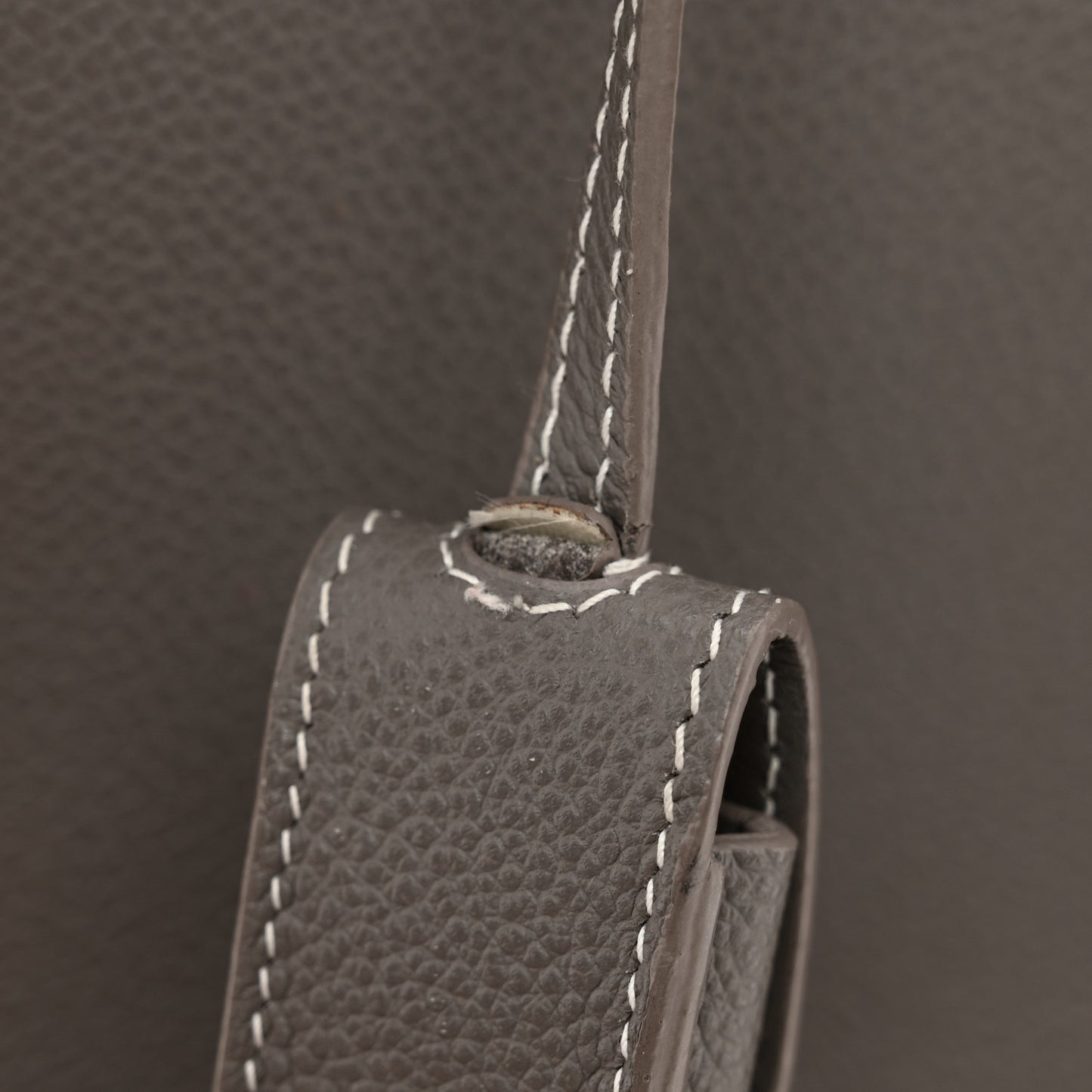Grained Calfskin Topstich Baby Sac De Jour Fog