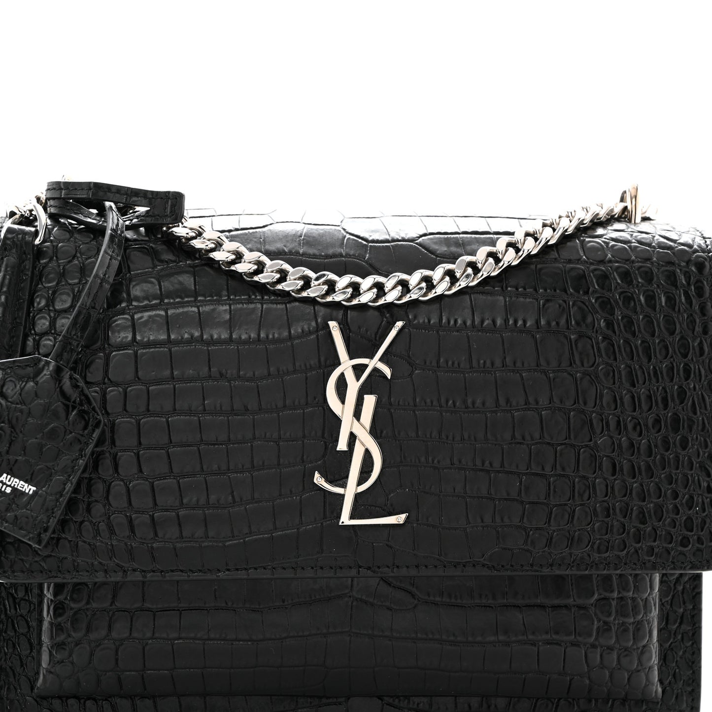 Calfskin Crocodile Embossed Medium Monogram Sunset Black