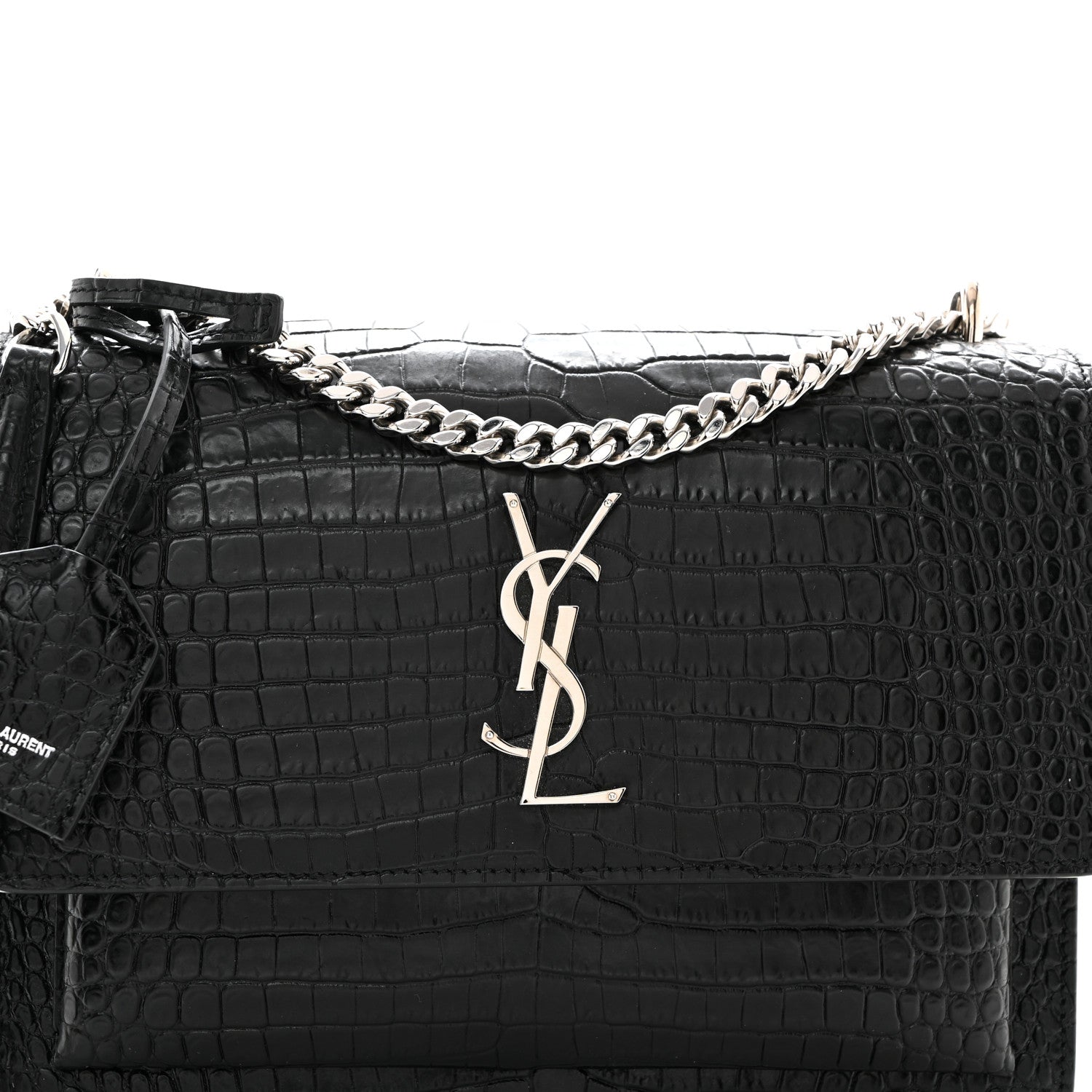 Saint Laurent Calfskin Crocodile Embossed Medium Monogram Sunset Black 9 of 12