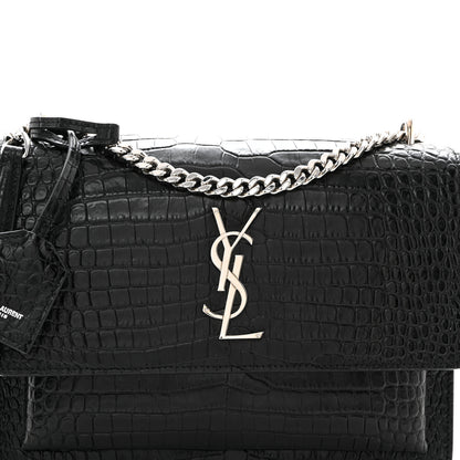 Saint Laurent Calfskin Crocodile Embossed Medium Monogram Sunset Black 9 of 12