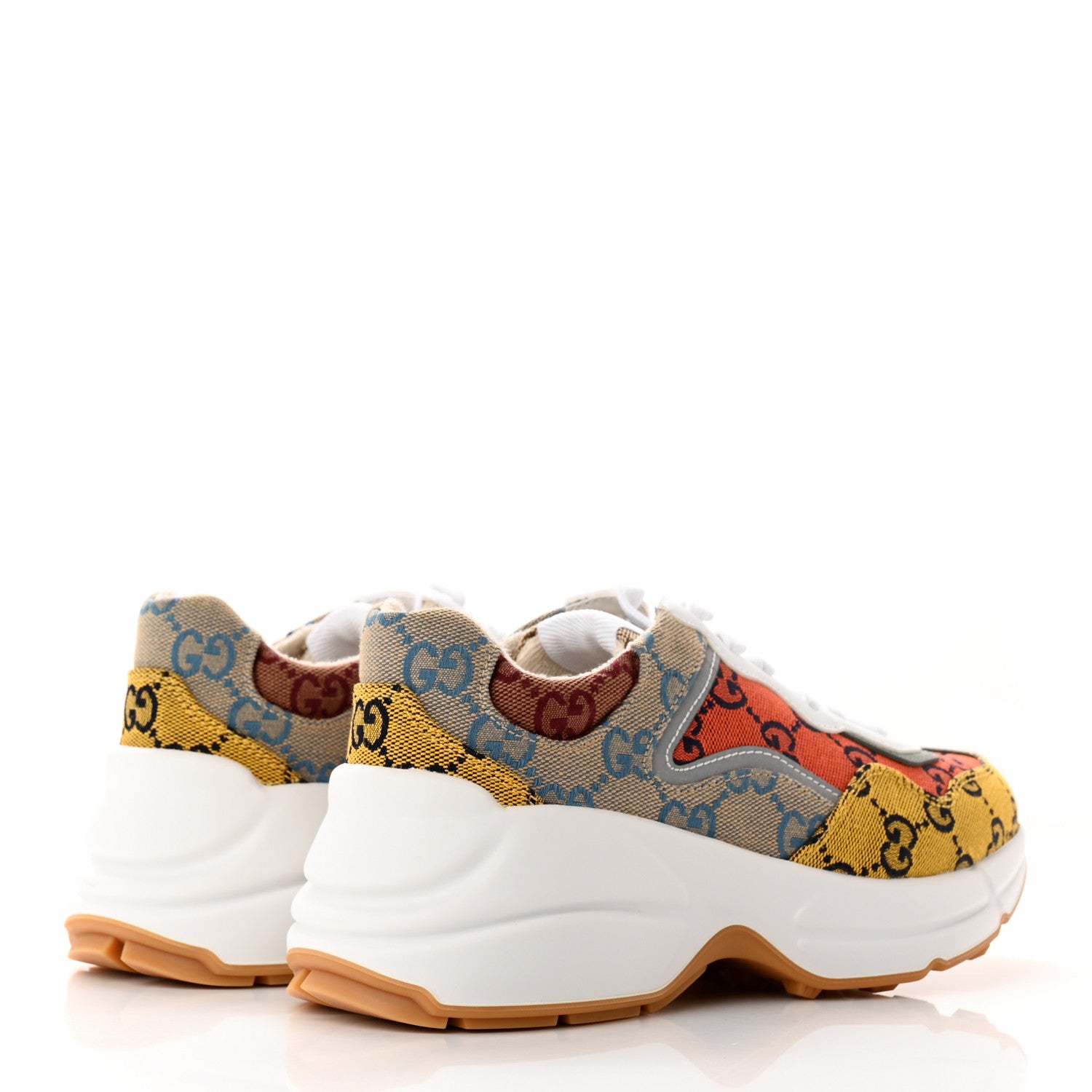 Gucci Monogram Multicolor Demetra Womens Rhyton Sneakers 34.5 Yellow Blue Great White Tabasco 4 of 10
