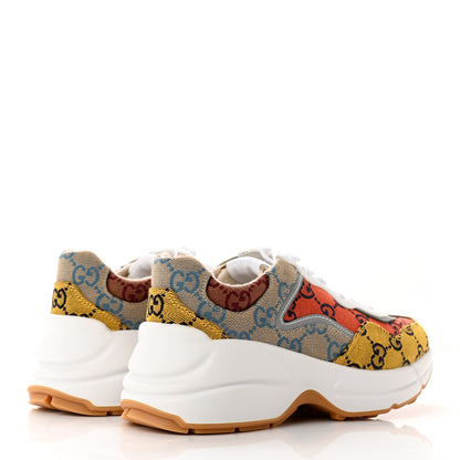 Gucci Monogram Multicolor Demetra Womens Rhyton Sneakers 34.5 Yellow Blue Great White Tabasco 4 of 10