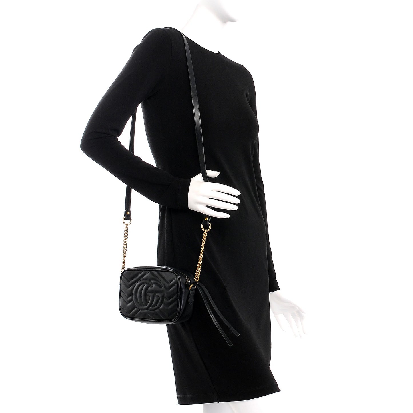 Calfskin Matelasse Mini GG Marmont Chain Shoulder Bag Black