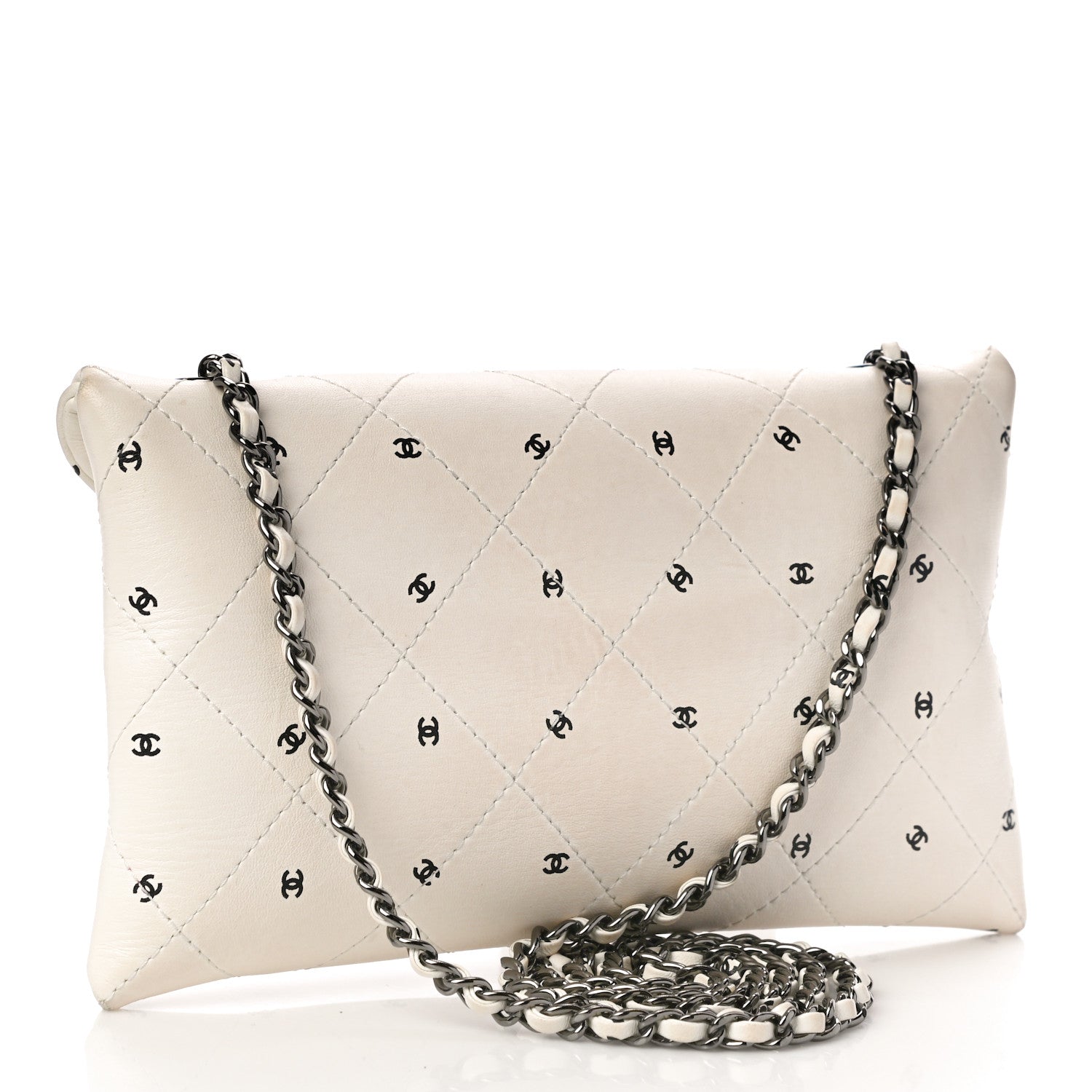 Chanel Printed Lambskin Logo CC Envelope Clutch With Chain White 3 of 11