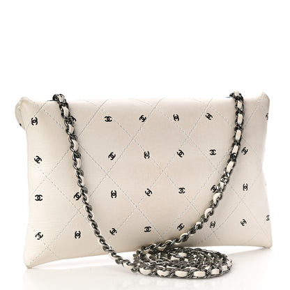 Chanel Printed Lambskin Logo CC Envelope Clutch With Chain White 3 of 11