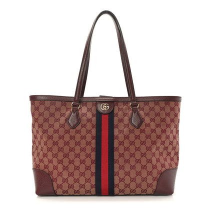 Gucci Monogram Textured Dollar Calfskin Web Medium Ophidia Shopping Tote Sahara Rubino Chardonnay 1 of 9