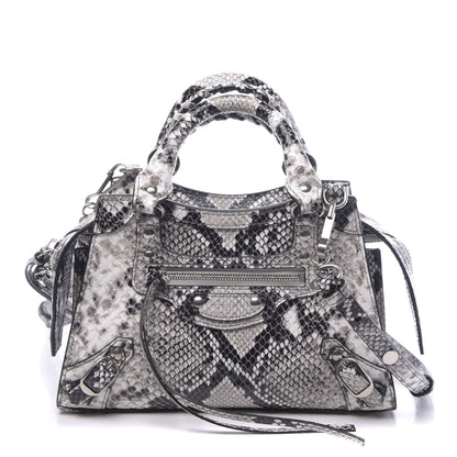 Balenciaga Grained Calfskin Snake Effect Neo Classic Silver Hardware Mini City Black White 1 of 10