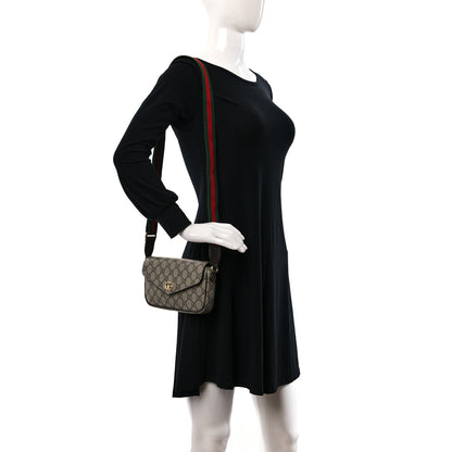 Gucci GG Supreme Monogram Textured Dollar Calfskin Web Mini Ophidia Envelope Shoulder Bag Beige Ebony 2 of 9