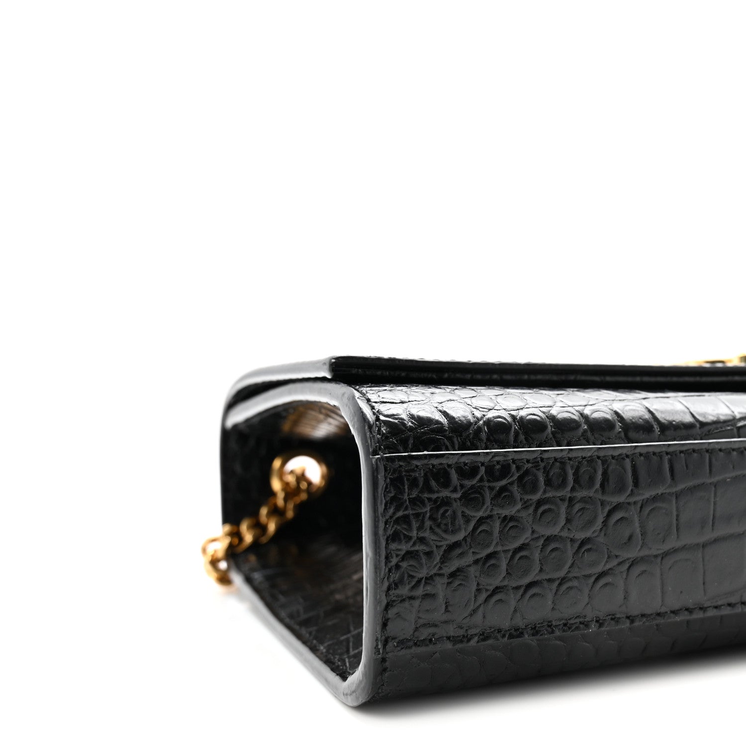 Saint Laurent Calfskin Crocodile Embossed Medium Classic Monogram Kate Tassel Satchel Black 8 of 9