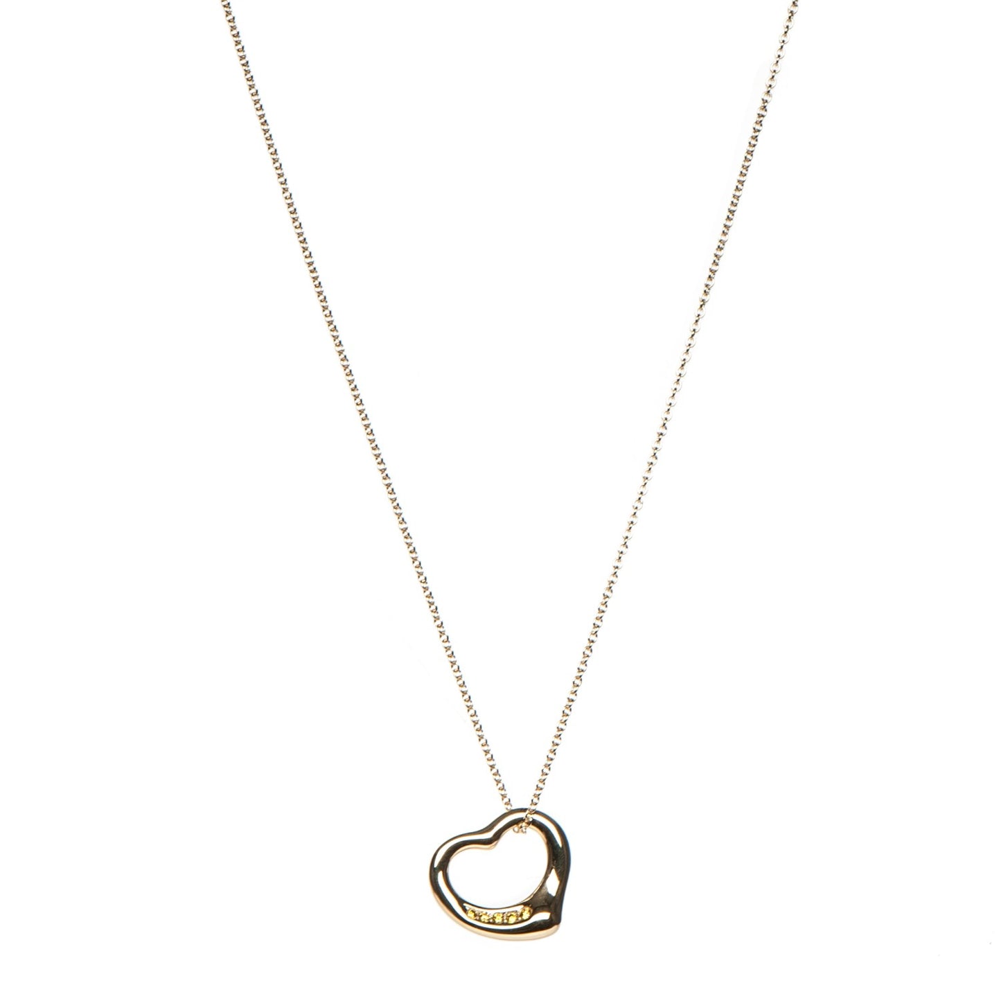 18K Yellow Gold Yellow Diamond 16mm Elsa Peretti Open Heart Pendant Necklace
