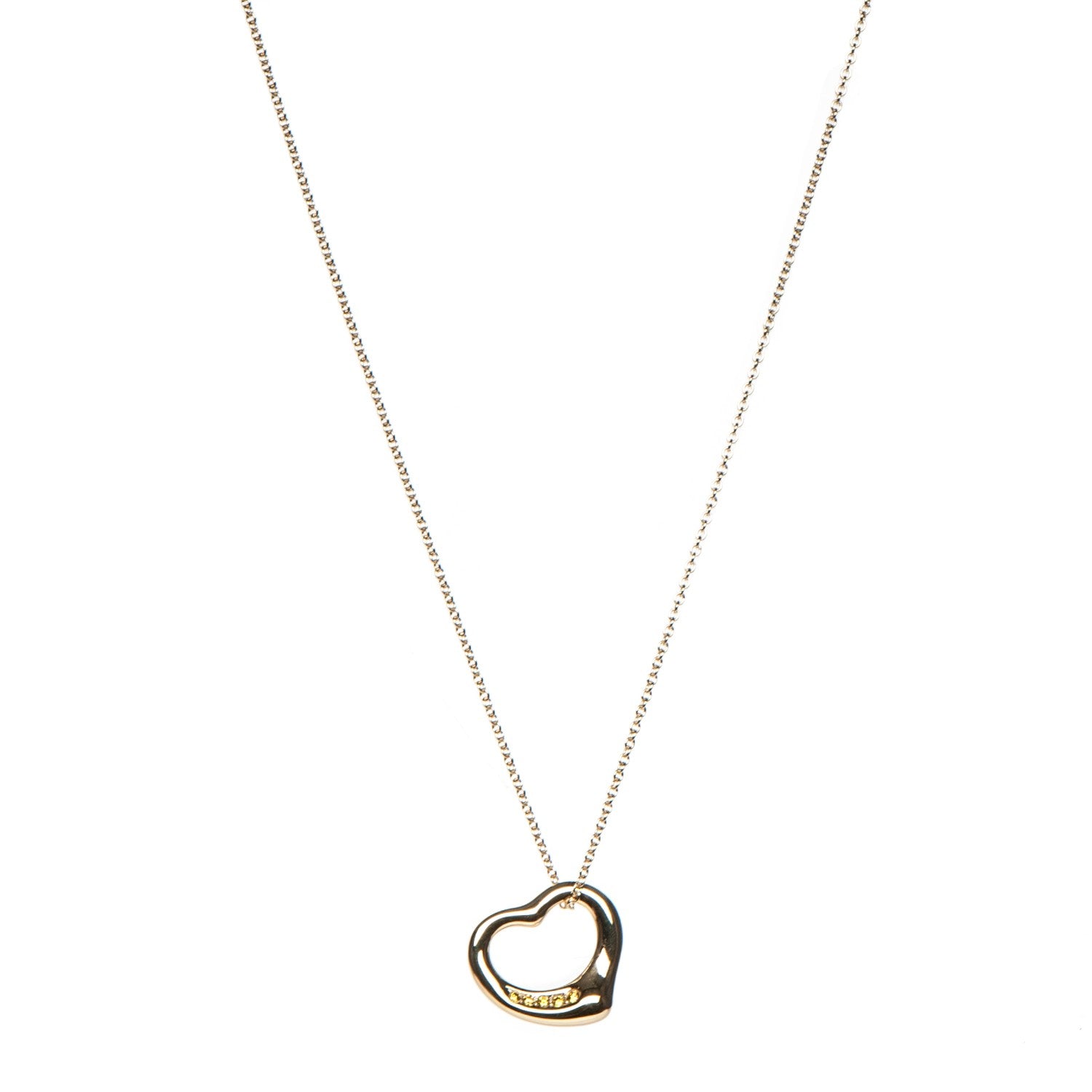 Tiffany 18K Yellow Gold Yellow Diamond 16mm Elsa Peretti Open Heart Pendant Necklace 1 of 7