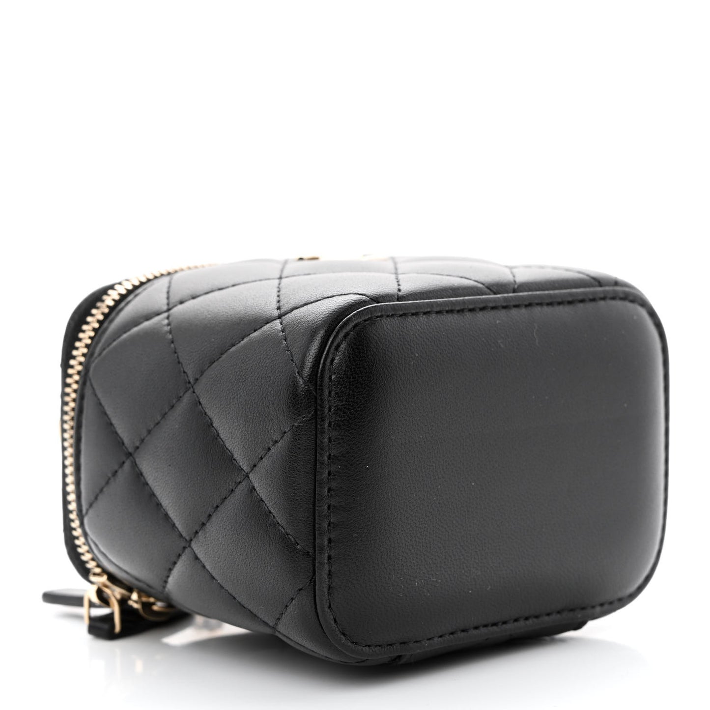 Lambskin Quilted Top Handle Mini Vanity Case With Chain Black