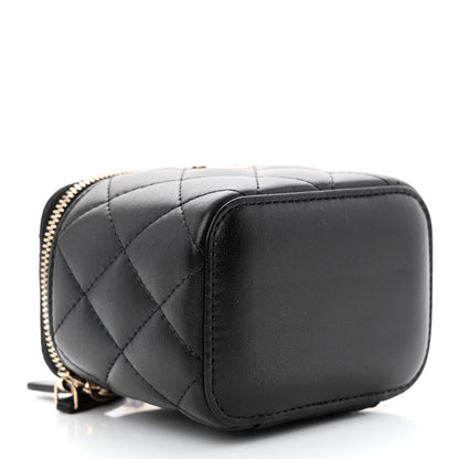 Chanel Lambskin Quilted Top Handle Mini Vanity Case With Chain Black 4 of 11