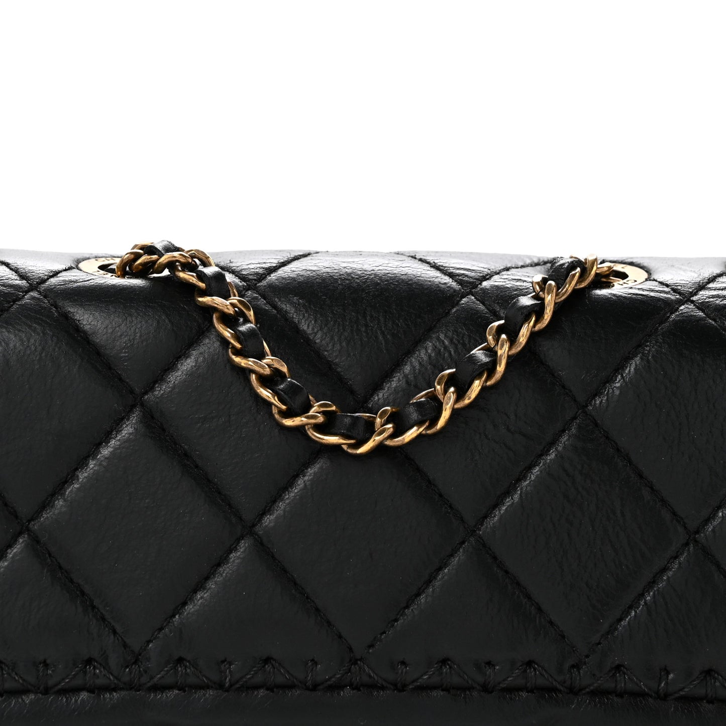 Crumpled Calfskin Whipstich Quilted Single Black
