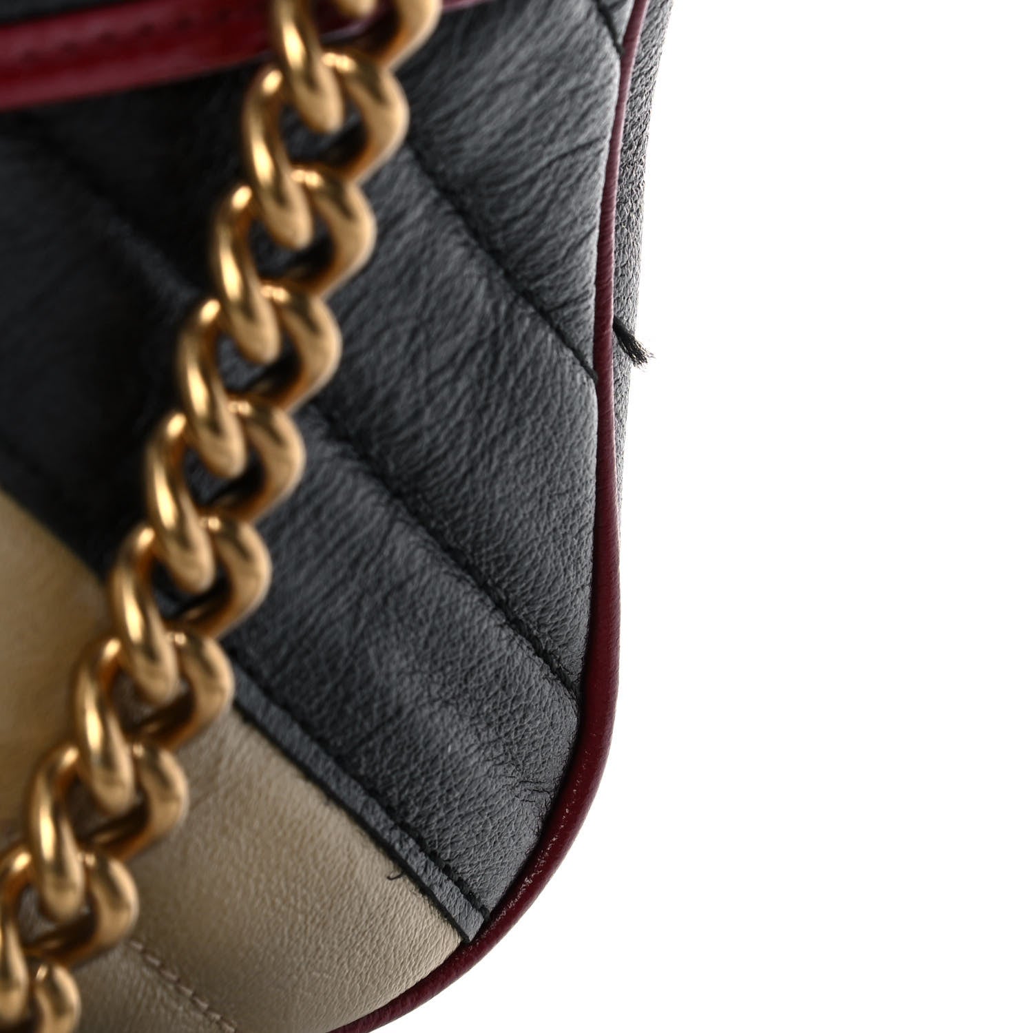 Gucci Vintage Effect Calfskin Matelasse Diagonal Striped Small Torchon GG Marmont Shoulder Bag Black Beige 12 of 13