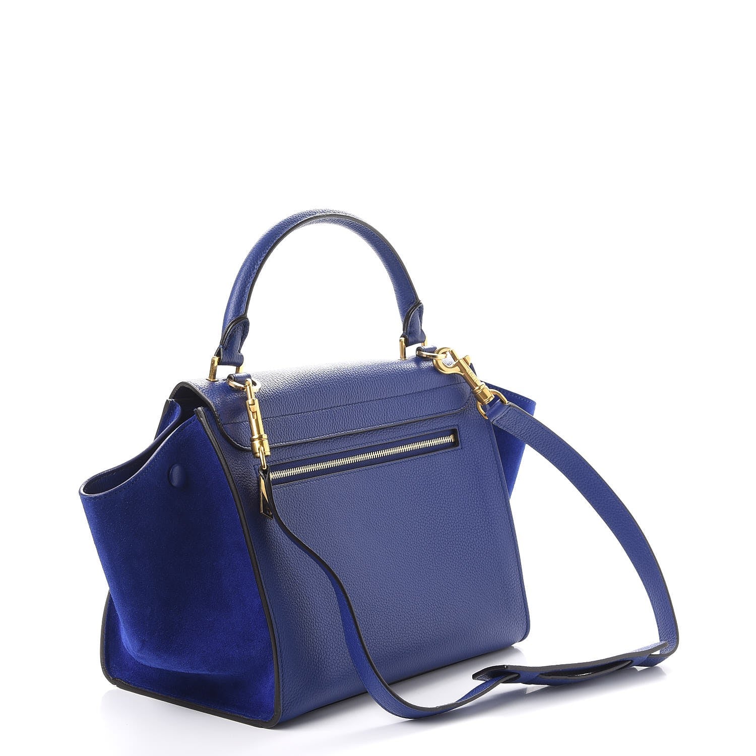 Celine Drummed Calfskin Suede Small Trapeze Indigo 4 of 8