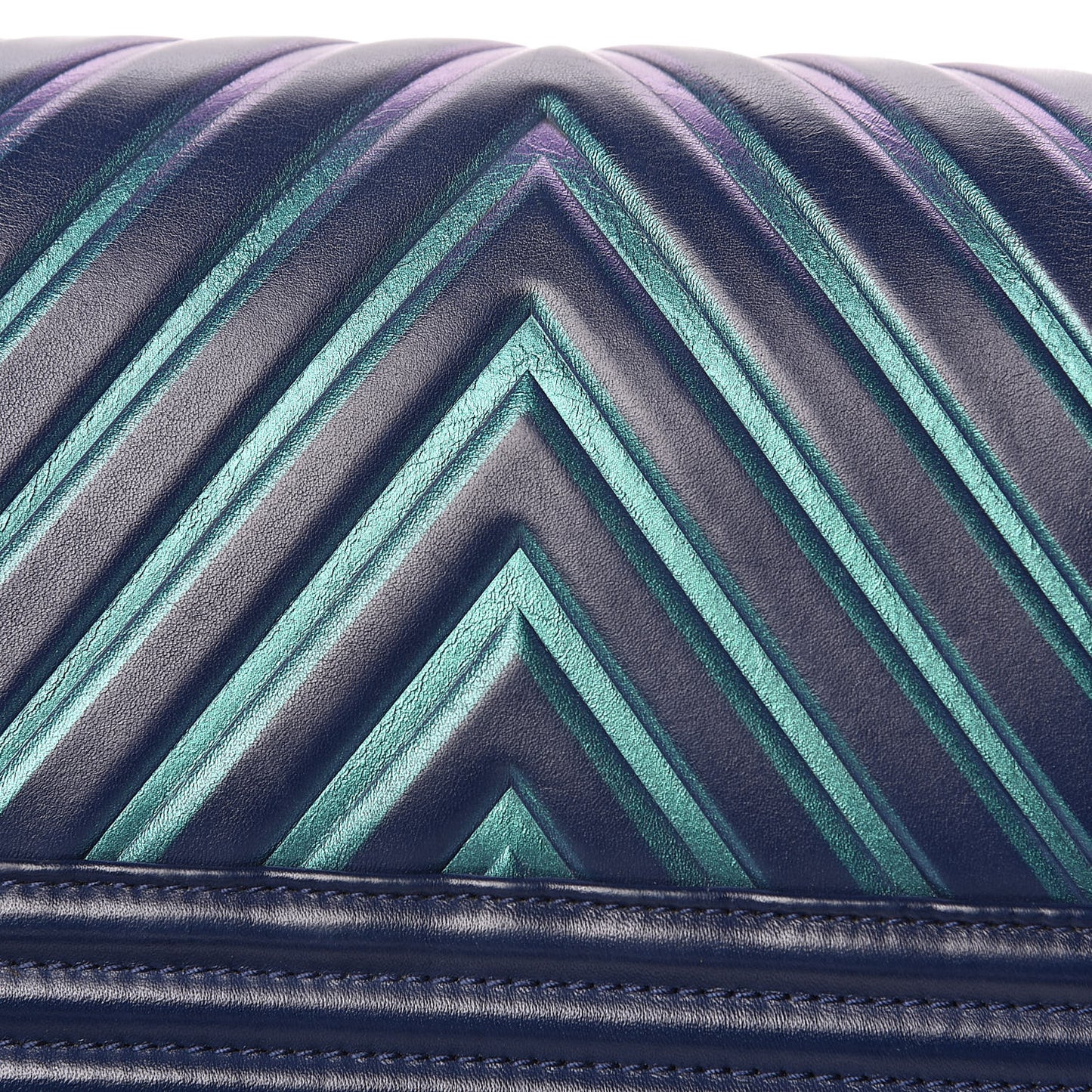 Calfskin Painted Chevron Embossed Small Boy Flap Dark Blue